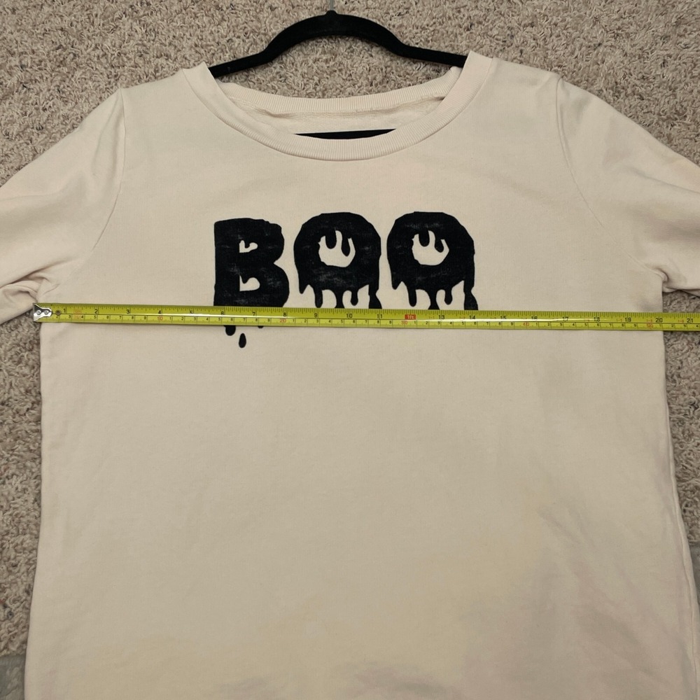 ModCloth Sweater Womens Medium Cream Black Velvet Drip BOO Long Sleeve Pullover - Picture 7 of 8